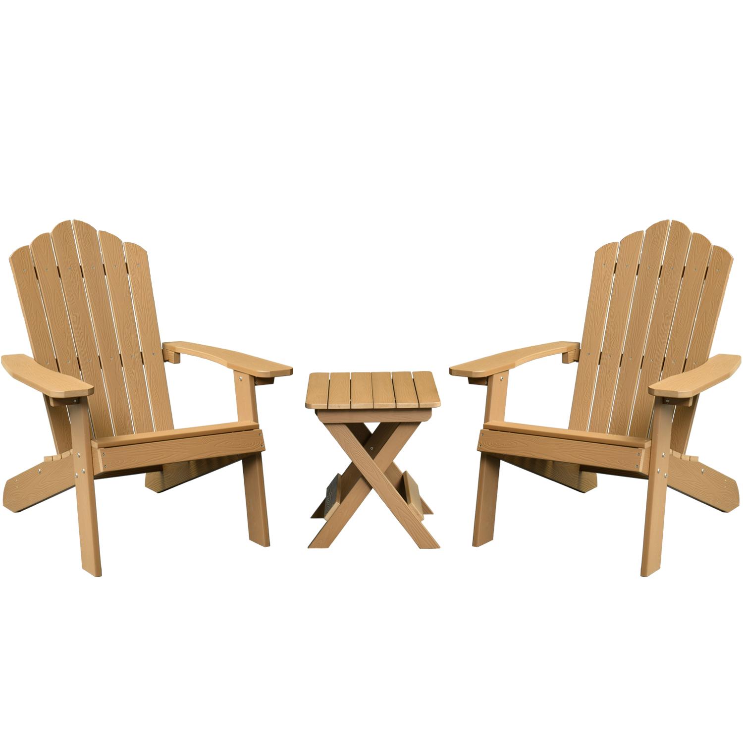 ALLWEX Outdoor Adirondack Chair & Side Table Set, HDPE Weather-Resistant High-Back Armchair, Folding Table with Wood Grain Finish for Garden, Deck