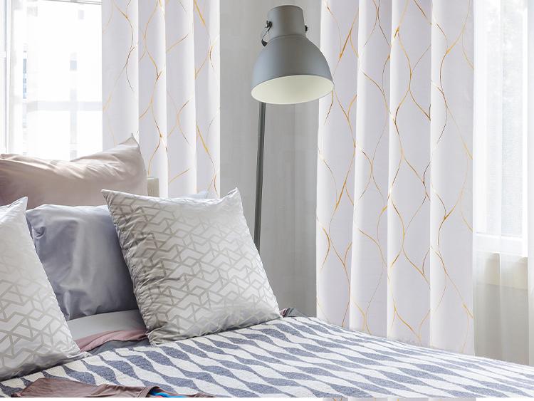 Blackout Curtains (2 Panels)  Deconovo Gold Wave Foil Print Grommet Drapes, Room Darkening Curtain, Window Panels for Living Room