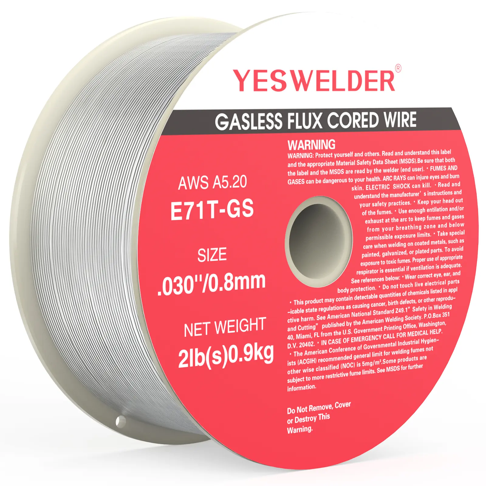 YesWelder E71T-GS Gasless Flux Core Welding Wire, 2LB Spool, .030"/.035" Diameter Self-Shielded Mild Carbon Steel MIG Welding Accessories