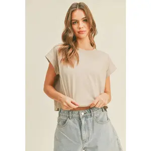 Round Neck Cuffed Sleeve Top