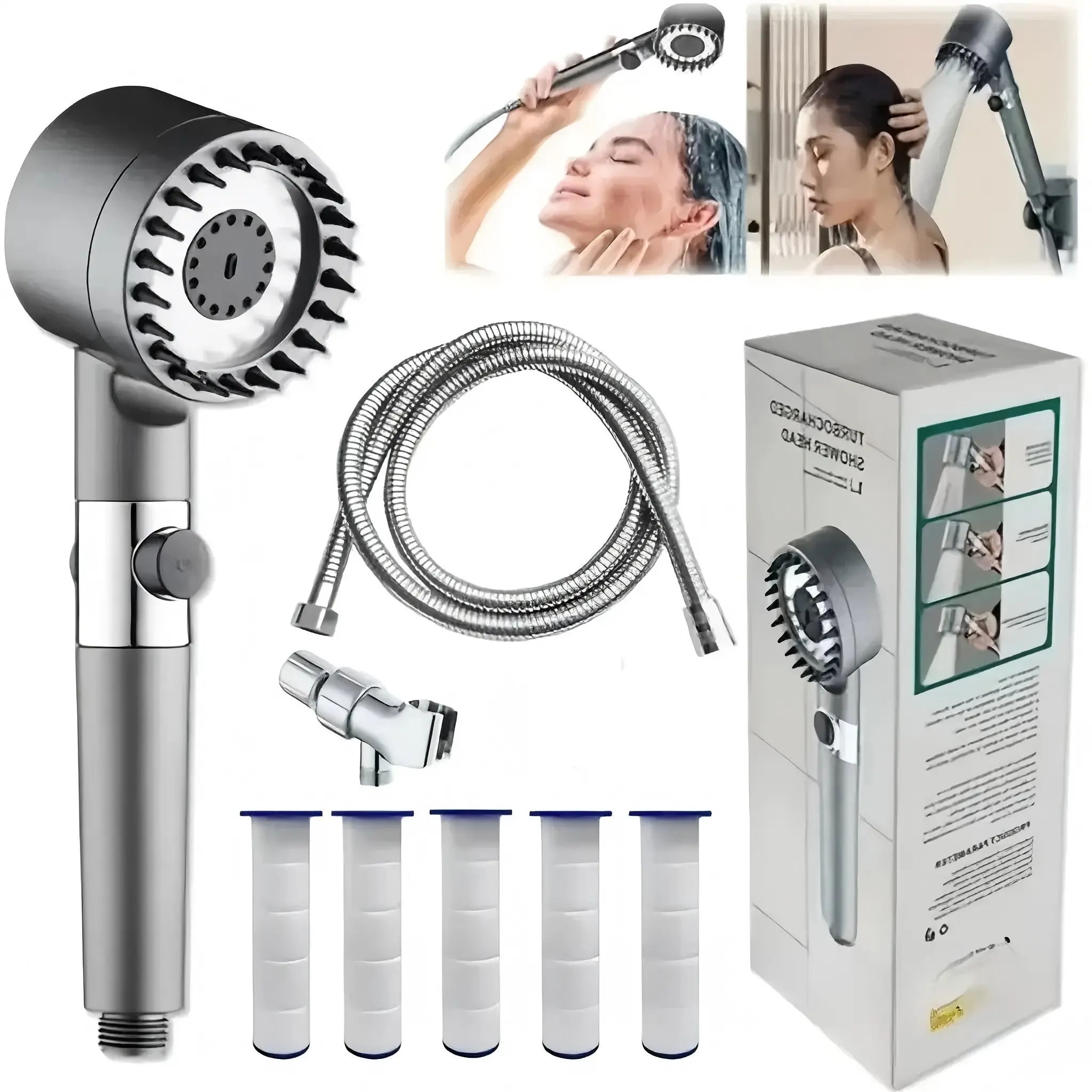 Bathroom Pressure Shower Head, Super High-Pressure Rainfall Large Water Flow, Handheld Shower Head, Pressure Boosted Shower, Adjustable Multi-Jet Massage Bathing Tool