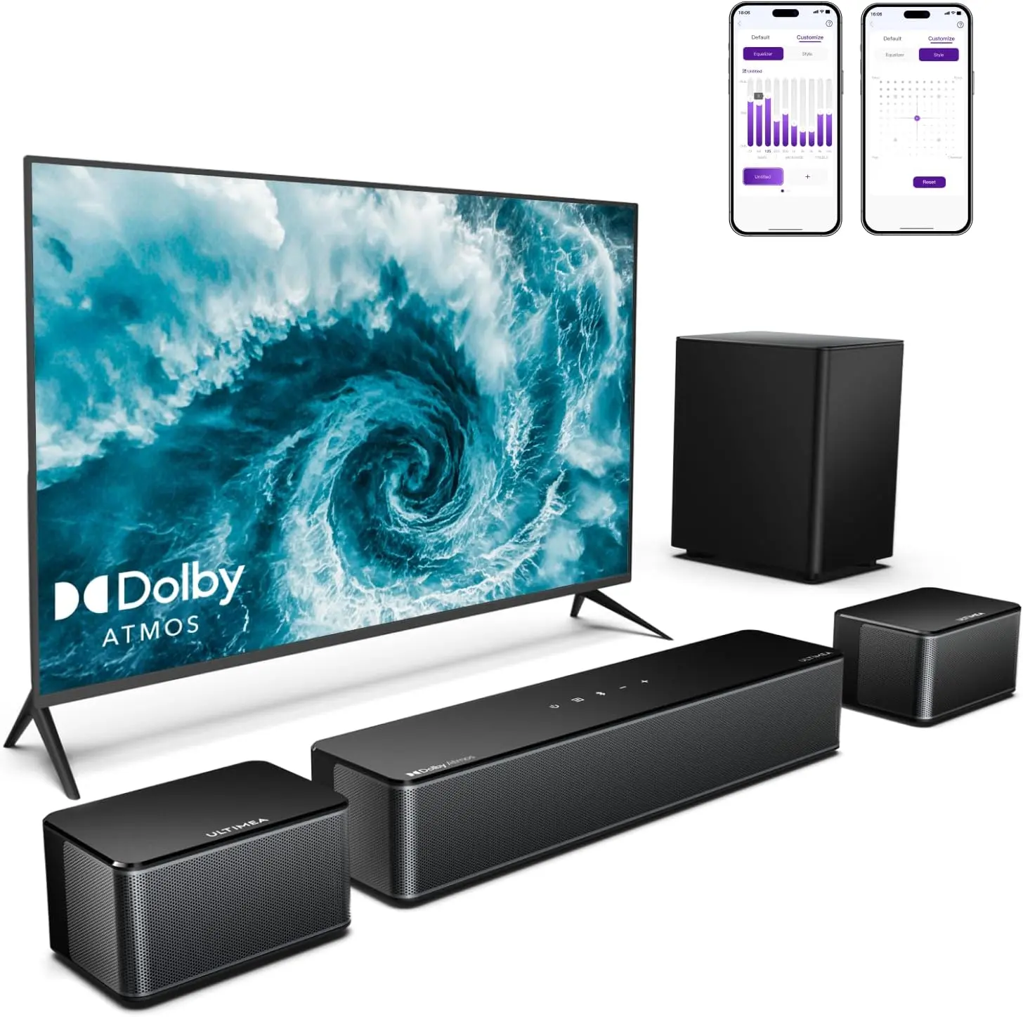 ULTIMEA 5.1 Sound Bar with Dolby Atmos, 410W Surround Sound System for TV, 3D Sound Bars for Smart TV with Subwoofer, Adjustable Surround and Bass, Home Audio Soundbars for TV, HDMI eARC, Poseidon M4T#SummerVibes