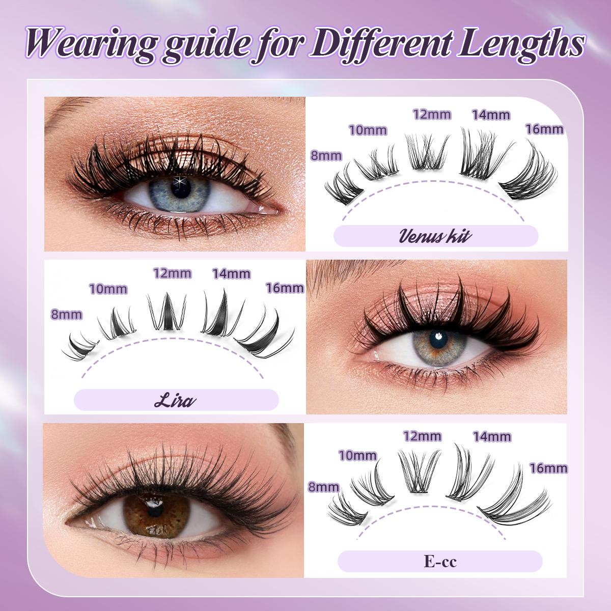 DIY Lash Cluster Kit for Natural Eyelash Extensions - Fluffy B Curl Clusters Lashes with Bond, Seal, Remover & Tweezer, Complete At-Home Makeup Set for Beginners, Soft Cluster Eyelashes, Cluster Lashes