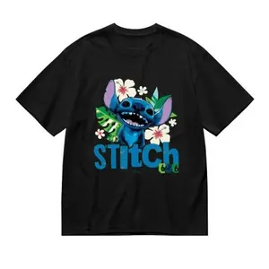 Disney Stitch Short-Sleeve Shirt Women's Top with Adorable Stitch Design & Floral Accents for Casual Everyday Wear - Style