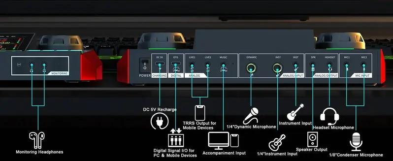 Tenlamp G9 Live Streaming Sound Card Set, Mixer Device with Voice Changer, 2-Level Noise Reduction, Built-in 2000mAh Battery for Live Streaming, Singing and Video Makers