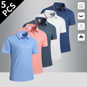 Men’s solid-color summer polo shirt pack of 5, suitable for sports, golf, and outdoor activities; comfortable and breathable, short-sleeve design available in multiple colors
