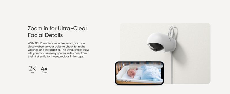 【Exclusive Bundle】eufy Baby Monitor E20 with 2K HD Camera, 5'' 720p Display, Hybrid Wi-Fi and No Wi-Fi Connection, App and Monitor Control, Pan-Tilt, 4× Zoom, Portable Camera with Built-in Battery, ANR, Smart Alerts, Secure with Anti-Hack Protection