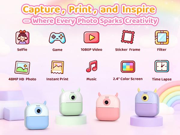 [JADENS] Instant Print Camera for Kids, Birthday Gifts for Girls Boys, HD Digital Video Cameras for Toddler,Included 32GB SD Card-Purple
