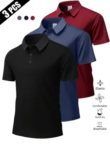 Men’s Summer Short-Sleeve Polo Shirt, 3-Pack, Turn-Down Collar, Multiple Colors, Casual Sports Wear — A Travel Essential