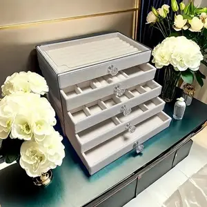 Elegant Modern Jewelry Box Set, Five Layer Storage for Earrings Bracelets Rings Necklaces, Dustproof Design Easy Assembly
