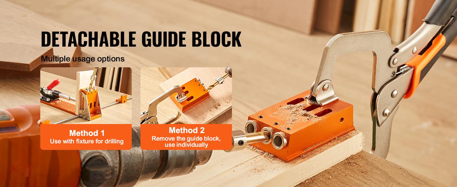 VEVOR Pocket Hole Jig Kit, Various specifications, Pocket Hole Jig System with C-clamp,  Fixture, Step Drills, Wrenches, Drill Stop Rings, Square Drive Bits, Toolbox, Adjustable, for DIY Carpentry Projects