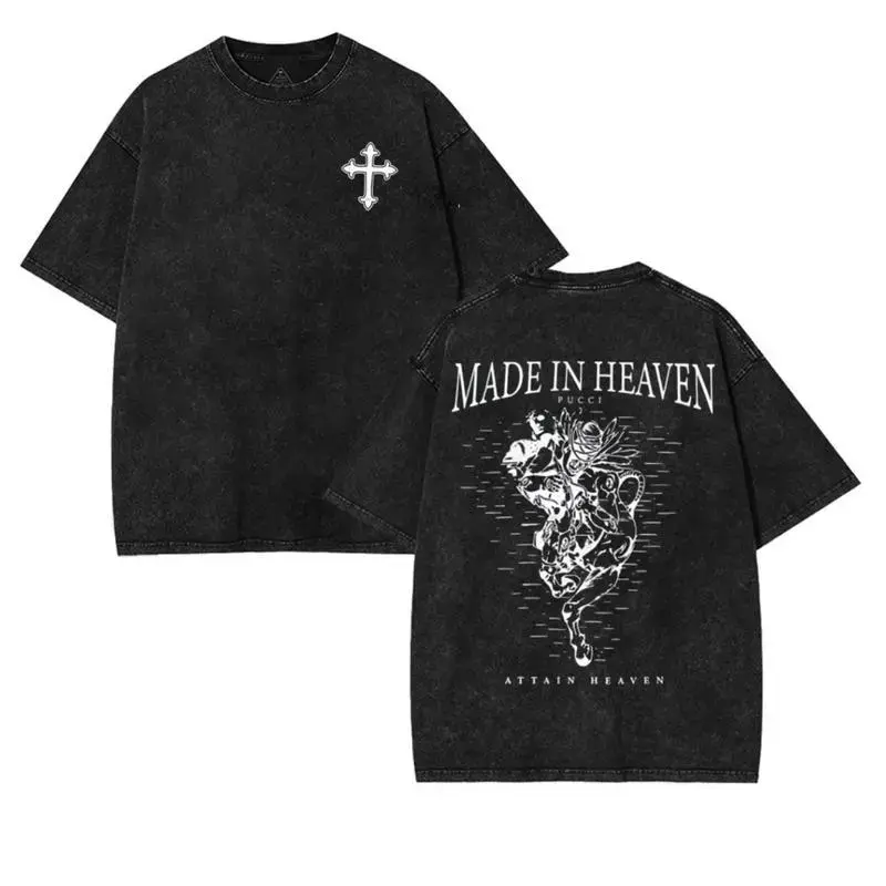 JoJo's Bizarre Adventure Made in Heaven Graphic Tee Final Stand Power Shirt Retro Anime JoJo Fan Must-Have outkast mens shirts 90s graphic tees Vintage Snowman Chill Out T-shirt vintage style top t-shirt casual menswear Black Crewneck
