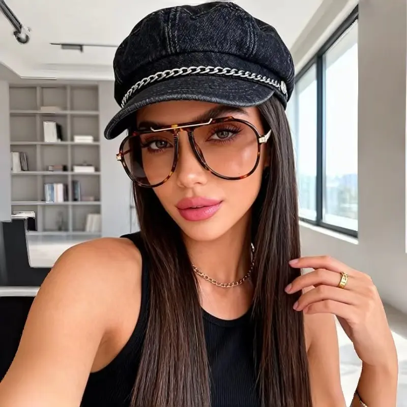 Women's Oversized 70s Retro Gold Metal Tangle-Free Square Aviator Sunglasses, 1-2Pcs 2026 Stylish Eyewear for Men, Fashion Accessories, Womens Sunglasses