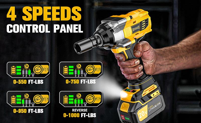 1000FT-LBS (1300N.m) Cordless 1/2" Impact Wrench with 1*Battery Compatible with Makita, Brushless Impact Gun with 6 Sockets, 2100RPM for Car & Truck