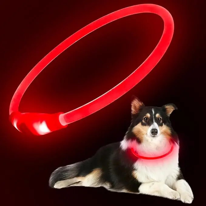EVEREASY Adjustable LED Dog Collar Blinking Flashing Light, USB Rechargeable Flash Dog Necklace Light, Pet Safety Collar Makes Your Beloved Dogs Be Seen at Night for