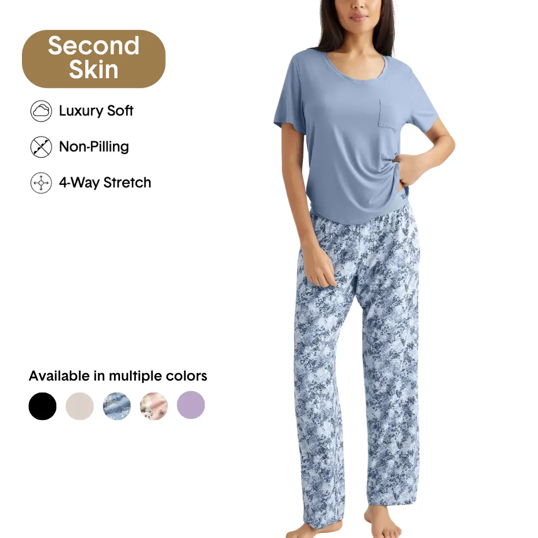 Tommy John Women’s Second Skin Sleep Tee & Pant Set | Ultra-Soft Modal Pajama Set | Lightweight Breathable Loungewear, Stretch Fit
