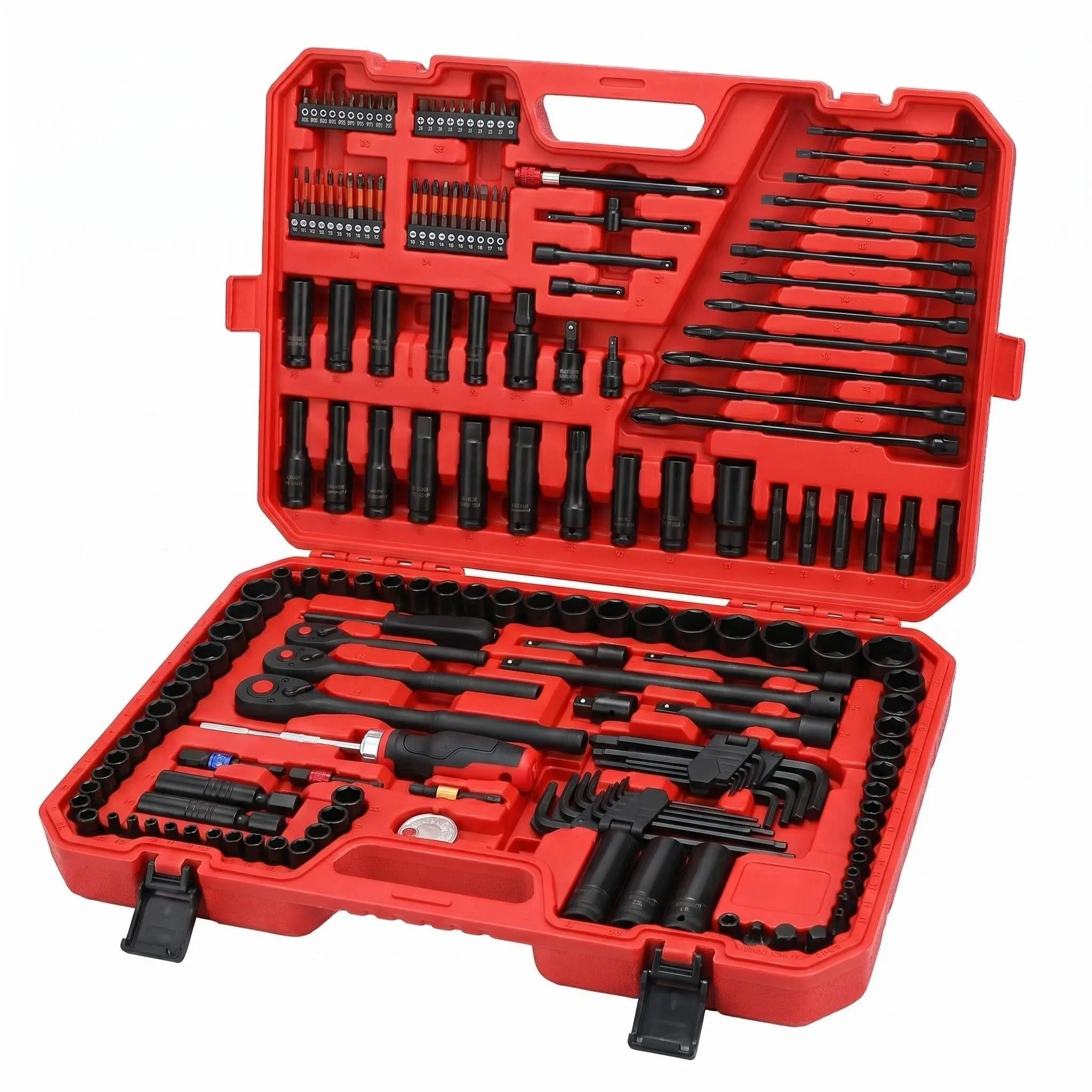 182Pcs Anti-Rust Coated Socket Wrench Ratchet Tool Kit Set, Mechanic Tool Set with Metric & SAE Deep/Standard Sockets, Extension Bars, Screwdriver Bits, Hex Keys, Hard Storage Case for Garage Vehicle DIY