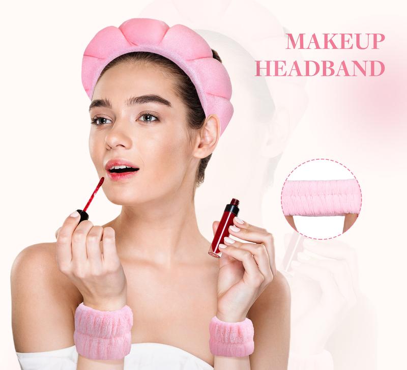 GOOGOO Bubble Skincare Headbands with Face Wash Wristbands for Women and Teen Girl, Spa Headband and Wristband Set,for Makeup and Skin Care