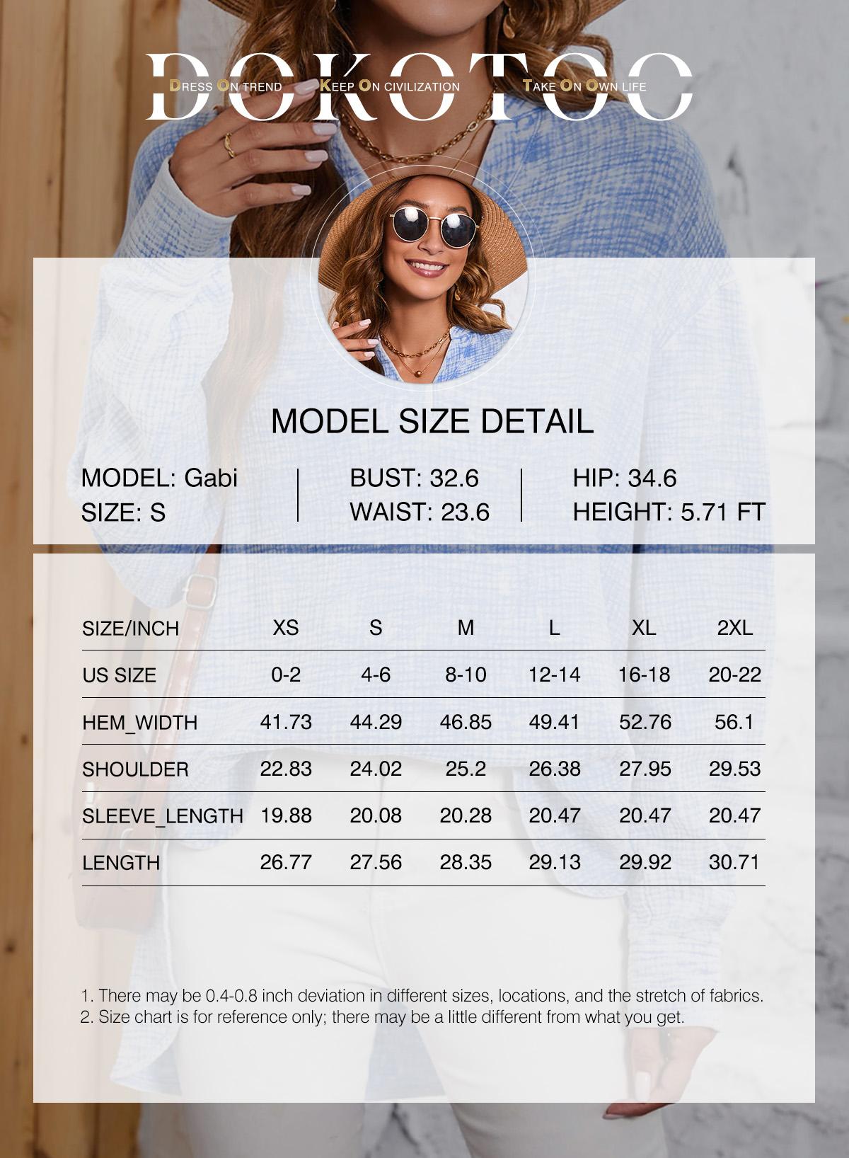 Dokotoo Women's Casual Button V Neck Long Sleeve Shirts Oversized Solid Blouses Tops 100% Cotton Boyfriend Style Loose Fit