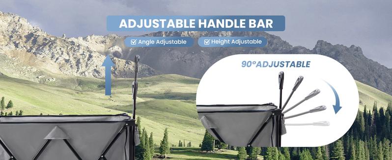 Large Capacity Folding Double Decker Wagon with Brakes, 440 lbs Wagons Carts Foldable Wagon Cart with Flexible Handle, All-Terrain Big Wheels for Grocery Sports Garden Camping