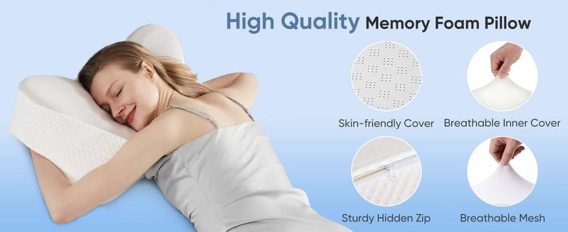 Memory Foam Ergonomic Bed Pillow for Side, Orthopedic Contour Neck Pillow, Back, and Stomach Sleepers - Cooling Pillow with Breathable Pillowcase