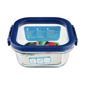 NEOFLAM COMODO Square Glass Food Container 520ml - Borosilicate Heat-Resistant, Airtight, Leak-Proof, Reusable Lunch Box for Meal Prep & Storage