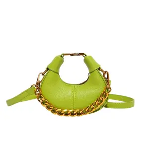 Mini Chain Bag in Vibrant Lime Green with Gold Chain Strap and Sleek Design for Casual Use