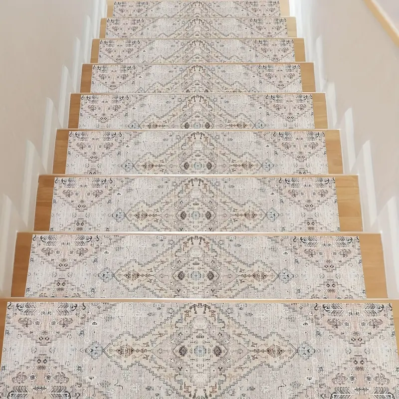 15-Pack 8'X30" Non-Slip Rubber Stair Treads for Wooden Steps, Safety Stair Mats for Dogs Kids Seniors, Indoor Anti-Skid Carpet Stair Runners, Durable Stairway Rug Decor Noise Reducing Stair Mats
