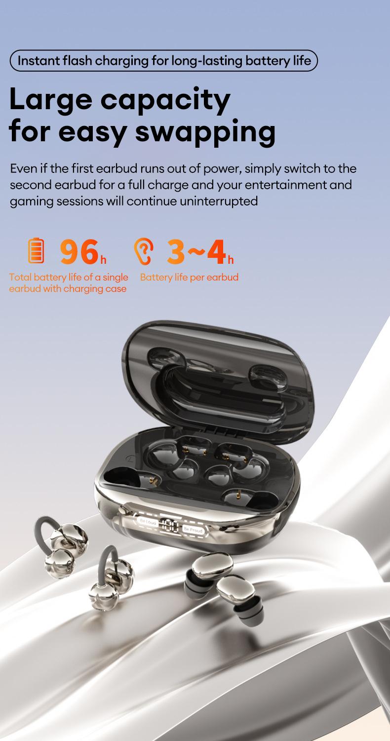 HYUNDAI Power bank & Ear clip type & Sleeping type 3-in-1 wireless Bluetooth headphones,Can charge the phone in reverse,With two pairs of headphones included,Waterproof and sweat-proof, with excellent sound transmission quality,Suitable for couples,sports