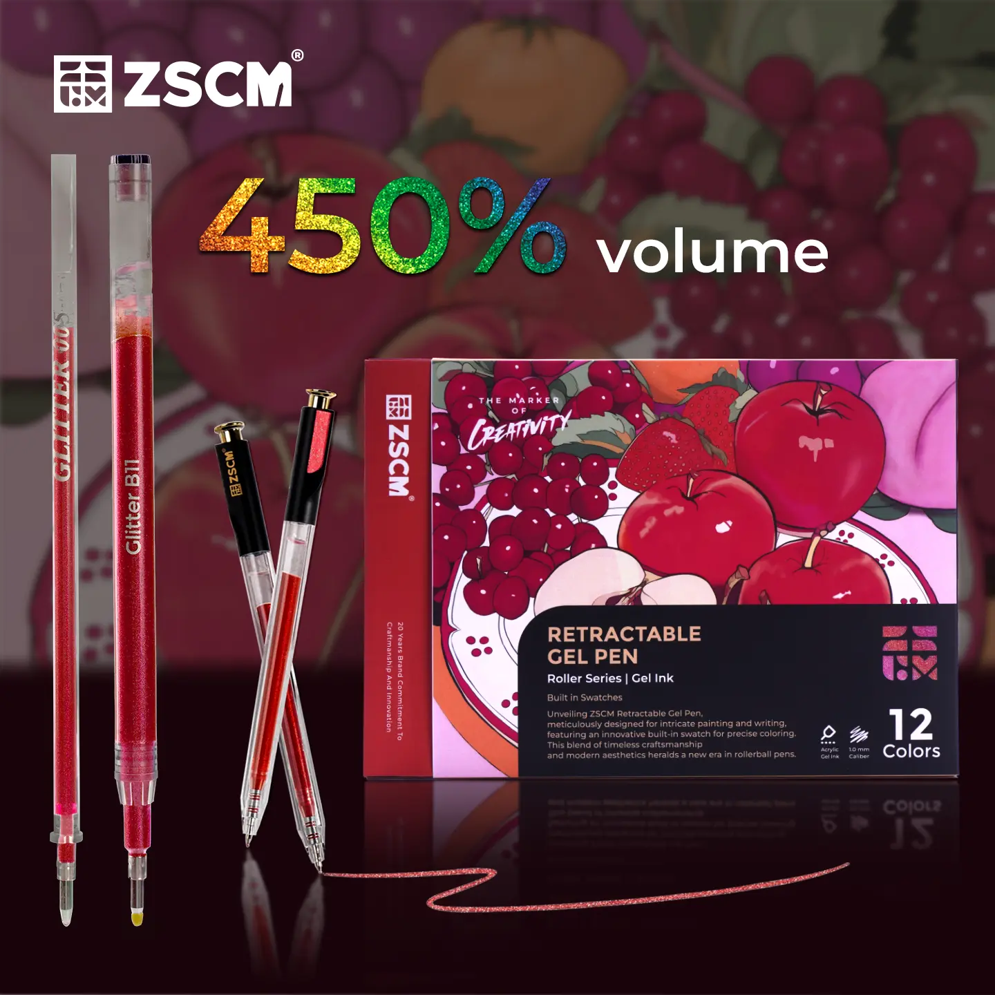 ZSCM Retractable Glitter Gel Pens, 12 Vivid Yellow Shades, 1mm Fine Point, 5x More Ink Smooth Writing, Anti-Drop Mechanism, Archival-Quality Ink, Office Stationery Supplies with Built-In Slot for DIY Color Cards, for Youth & Adult Coloring, Art Projects,