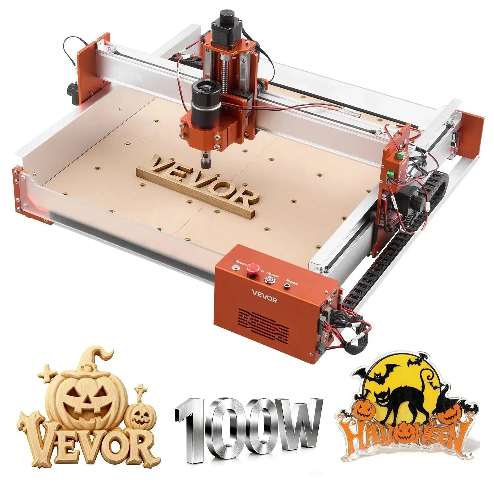 【Summerfinds】VEVOR 3-Axis CNC Router Machine, 100W Spindle, 15.75x15.75x3.74 in Working Area, Linear Rails, Aluminum Alloy Structure, Emergency Stop Button, Pre-Wired Kit, Candle Software, for Wood Acrylic Carving Cutting, Leather, Engraving Machine
