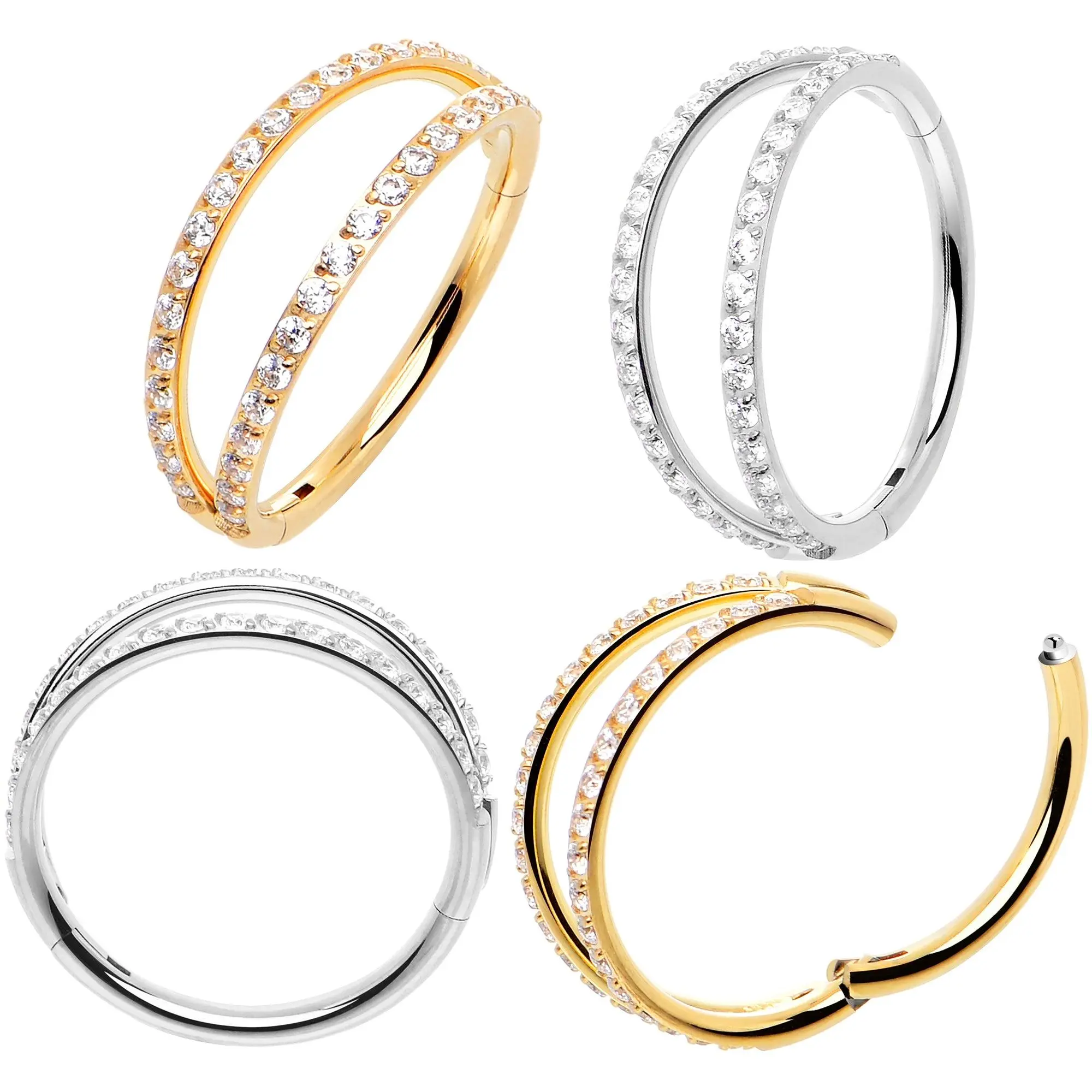 Micro Gem Titanium Hinged Double Nose Hoop cz conch