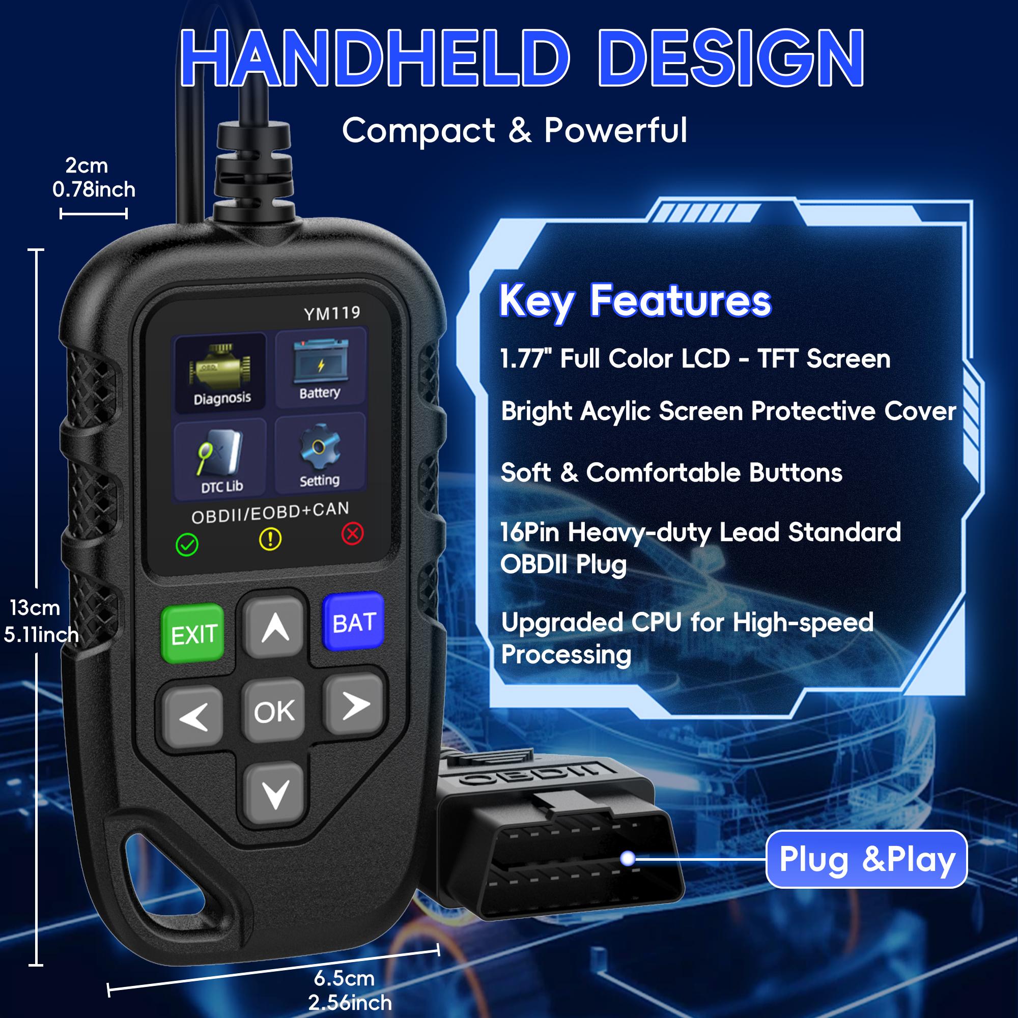 Auto Scan OBD2 tool, One-Touch Engine Light Diagnosis, Reset Fault Codes, I/M Ready, Full Mode Diagnosis, Compatible with 1996-Now Models