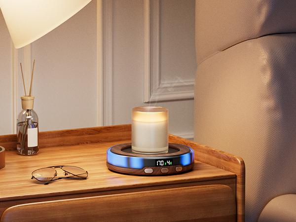 GAIATOP Wooden Coffee Mug Warmer for Desk - 3 Temp Settings 2-9 Hour Timer 3 Romantic Light Modes Digital Display Heating Plate for Beverages Candles Tea Milk & More Coasters Tableware US Type Home Home gift