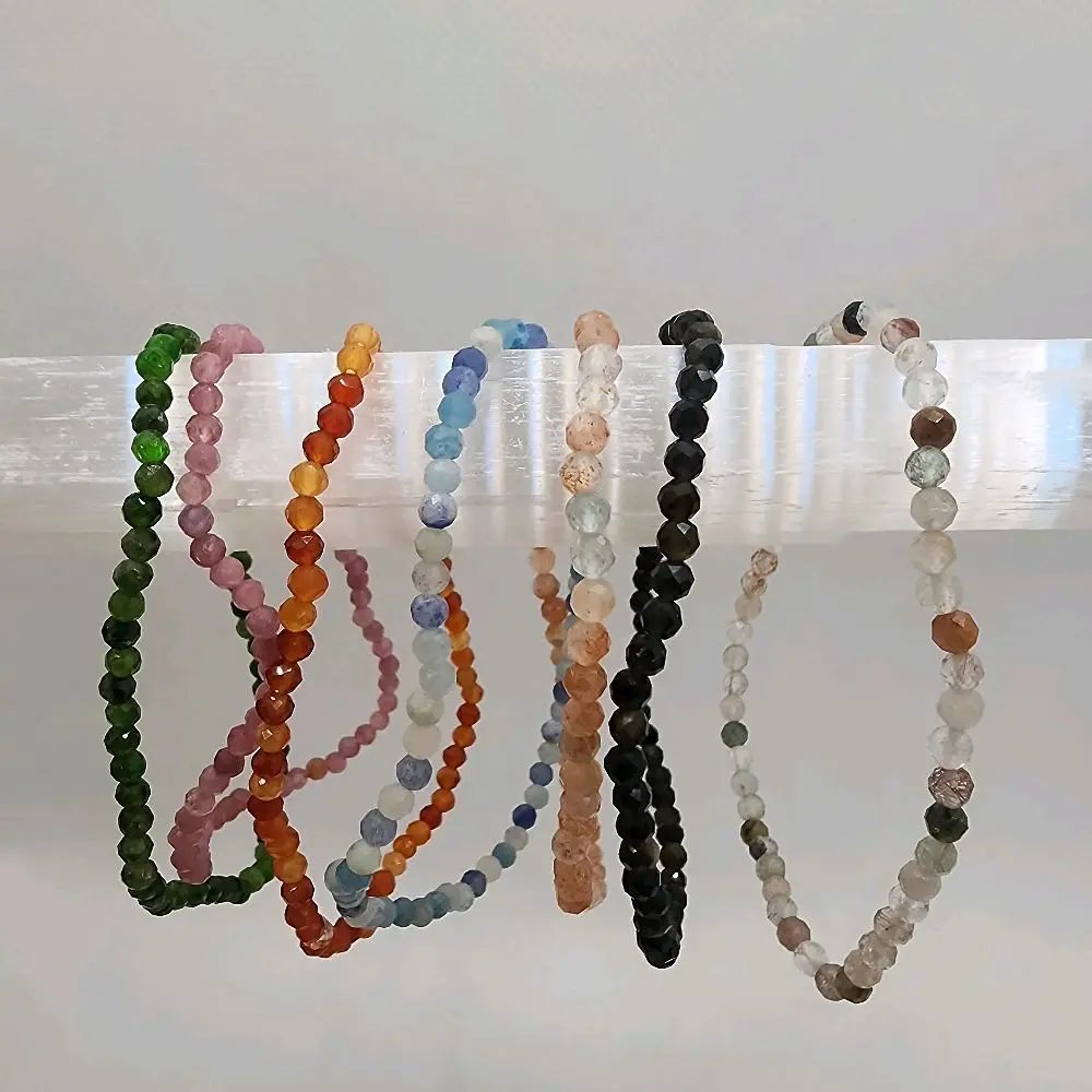 3mm Gemstone Bracelet - Natural Crystal Faced Bead Jewelry