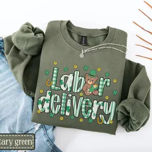 Labor & Delivery St. Patrick's Day Sweatshirt • LD Nurse St. Patty's Day Bear Work Pullover Sweater • Labor and Delivery Unit Nurse Gifts
