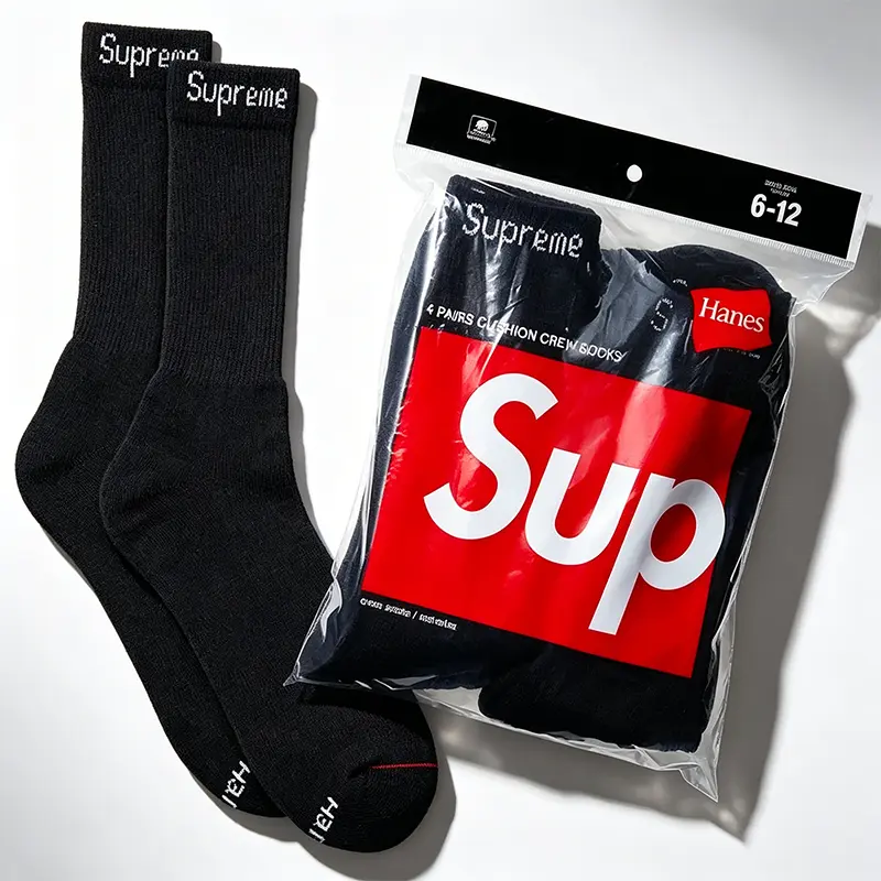 Supreme x Hanes Crew Socks 4 Pack 'Black/WHITE'