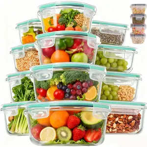 12/18Pack Kitchen Food Storage Airtight Glass Containers BPA-Free | Multi-Safe for Microwave/Dishwasher/Freezer/Oven | with Black Gray Utensils