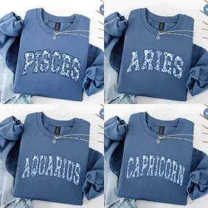 Custom Zodiac Sweatshirt - Indigo Blue, Zodiac Sweatshirt, Cute Horoscope Astrology Graphic Sweatshirt, Unisex Crewneck Sweatshirt, Personalized Zodiac Energy Gift for Birthday, Star Sign Lovers, Celestial Sweatshirt