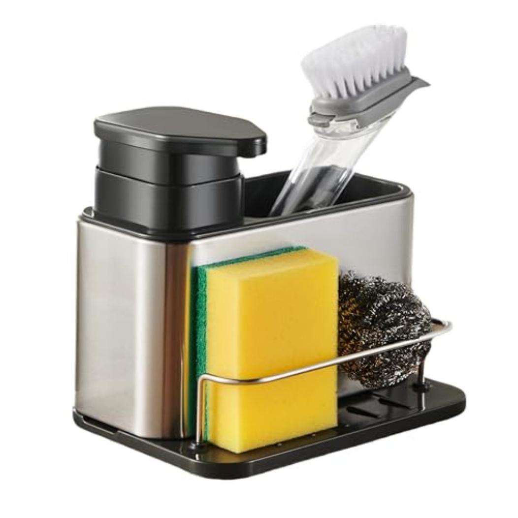 Dish Soap Dispenser 3-in-1 Sponge Holder for Kitchen Sink Rustproof with Easy Access Pump and Secure Sponge Storage hand soap dispensers