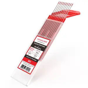 YESWELDER TIG Welding Tungsten Electrodes 10pk, 040" 1/16" 3/32" 1/8" x 7" (Red - 2% Thoriated, WT20/EWTh-2)