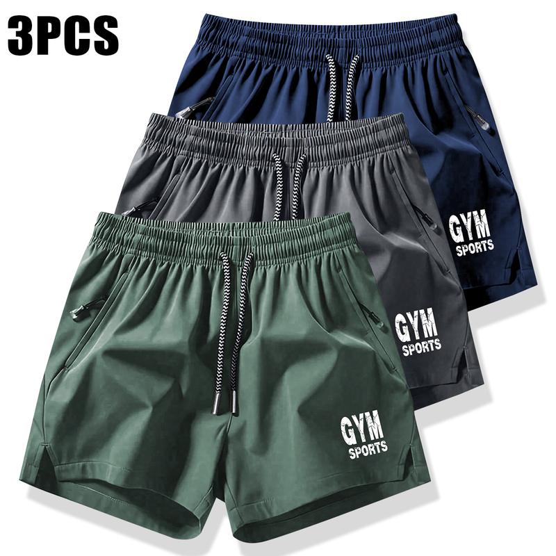 Men's 3-Pack Solid Color Drawstring Pocket Shorts, Summer Casual Quick-Dry Elastic Waist Drawstring Shorts with Zippered Pockets, Durable Comfort for Gym and Outdoor Leisure Activities Breathable Drawstring Jogger Shorts Zipper Athletic Shorts quick-dry c