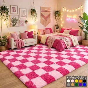 Ultra Soft Plush Checkerboard Shag Rug, Fluffy Area Carpet for Bedroom Living Room Kids Room Dorm, Multi-Color Home Decor