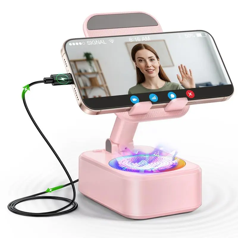 Wireless Bluetooth Speaker with Phone Holder, with Smart Sensing Function, HD Surround Sound, Adjustable and Foldable, 6 Hours Playtime, Compatible with iPhone/iPad/Samsung etc.