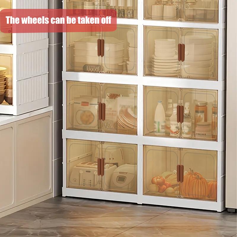 [Space-saving Storage Box]stackable storage box-Space-saving, storage cabinet, folding cabinet with covered wheels, can store clothes, snacks, toys, closet and book storage, open front door