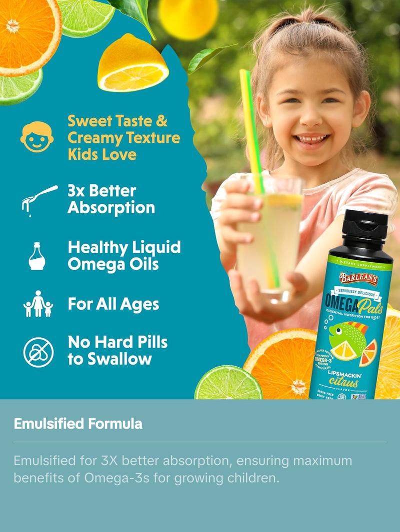 Barlean's Lipsmackin' Citrus High Potency Fish Oil for Kids Healthcare Vitamin