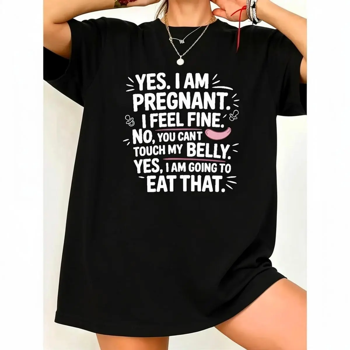 Women's Plus Size Maternity T-Shirt, Funny Graphic Short Sleeve Top, Oversized Knitted Cotton Tee for Pregnancy Announcement, Sporty Streetwear Style, Graphics, Customized, Unisex, Tshirt, Short Sleeves, Soft, Breathable, Casual, Graphic Print