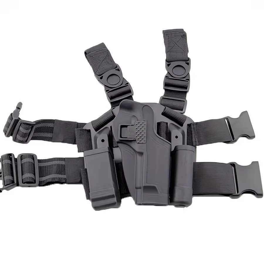Right-Handed Tactical Drop-Leg Thigh Holster - PA Nylon Rig with Magazine Torch Pouch, Rigid Mag Carry, Paddle Thigh Belt, Durable & Lightweight, Snap Closure, Multi-Size Classic Design for Adults, Fits 17,19,22,23,31,32 Hunting Guns