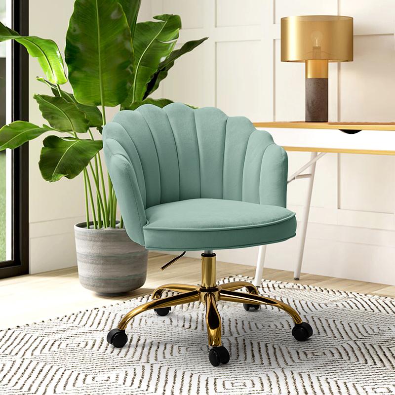 Hulala Belanda Task Office Chair, Height-adjustable, Sturdy and Durable Golden Finish, Tufted Back, velvet fabric upholstery, flower shape back, 360-degree wheels, functional and stylish, for Living Room and Office
