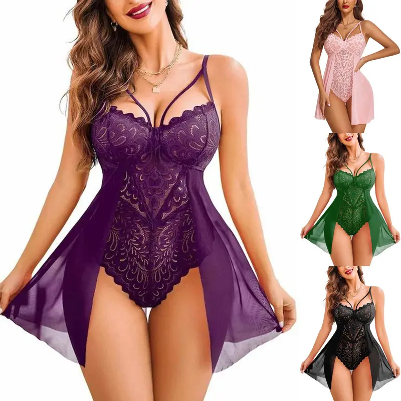 Women's Sexy Fitted Lace V-Neck Mesh Bodysuit Lingerie Top - 1-Piece Sleepwear Chemise with Bridal Teddy Design, Jeans & Jacket Accents, Soft Fabric, Stretchy for Pregnancy Loungewear